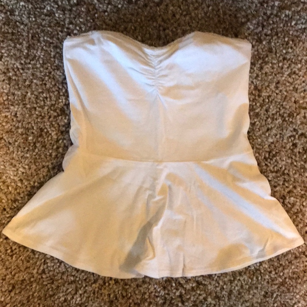 White strapless flare top